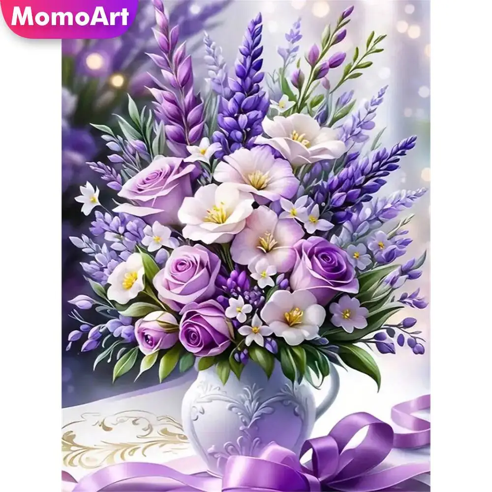 Momoart كامل مربع الماس اللوحة زهرة الورد صورة الراين DIY الماس الفسيفساء زهرية وصول جديد التطريز جدار الفن