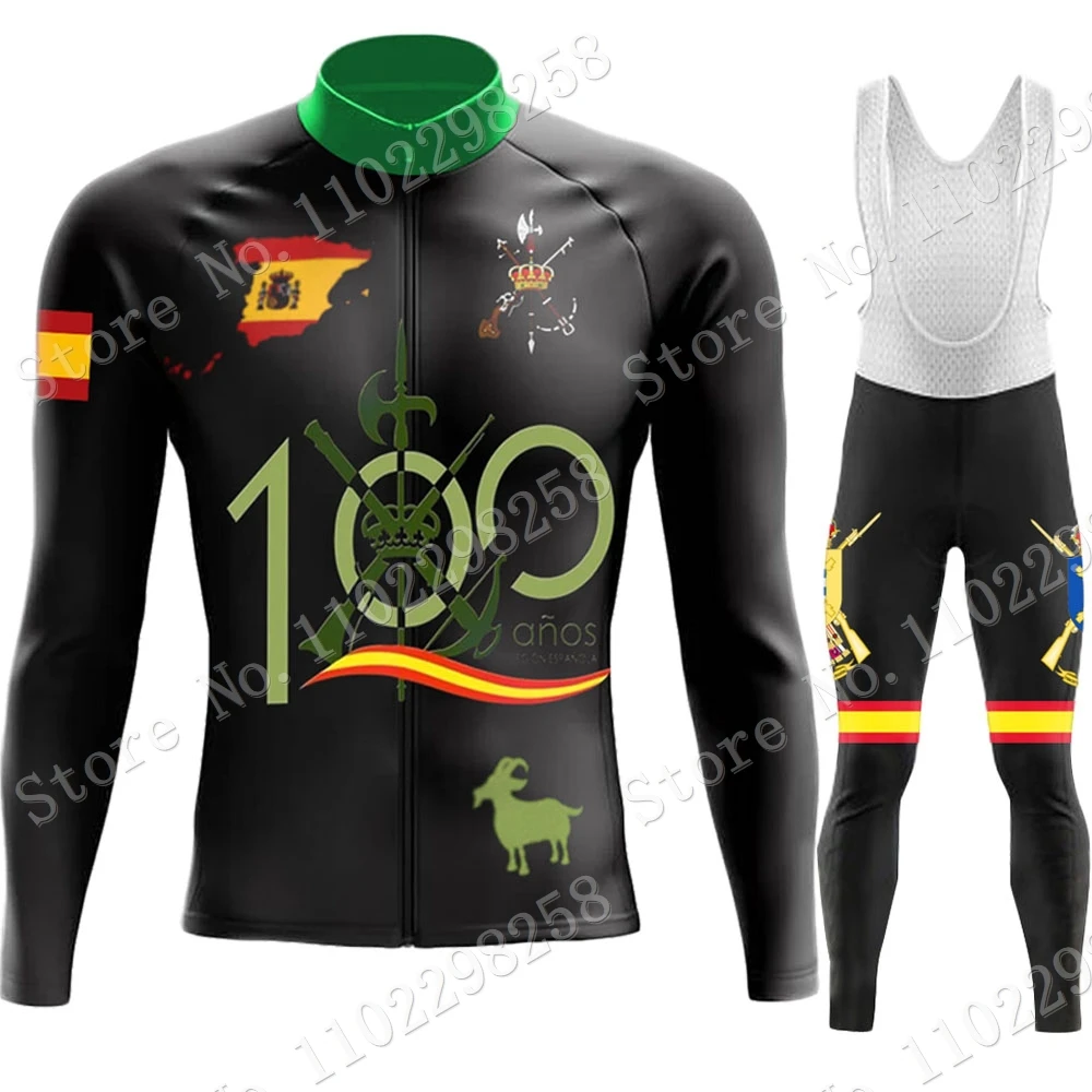 100 Years of Legion Spanish Winter Cycling Jersey Set 2023 Thermal Fleece Clothing Suit Long Sleeve MTB Bike Road Pants Bib Ropa