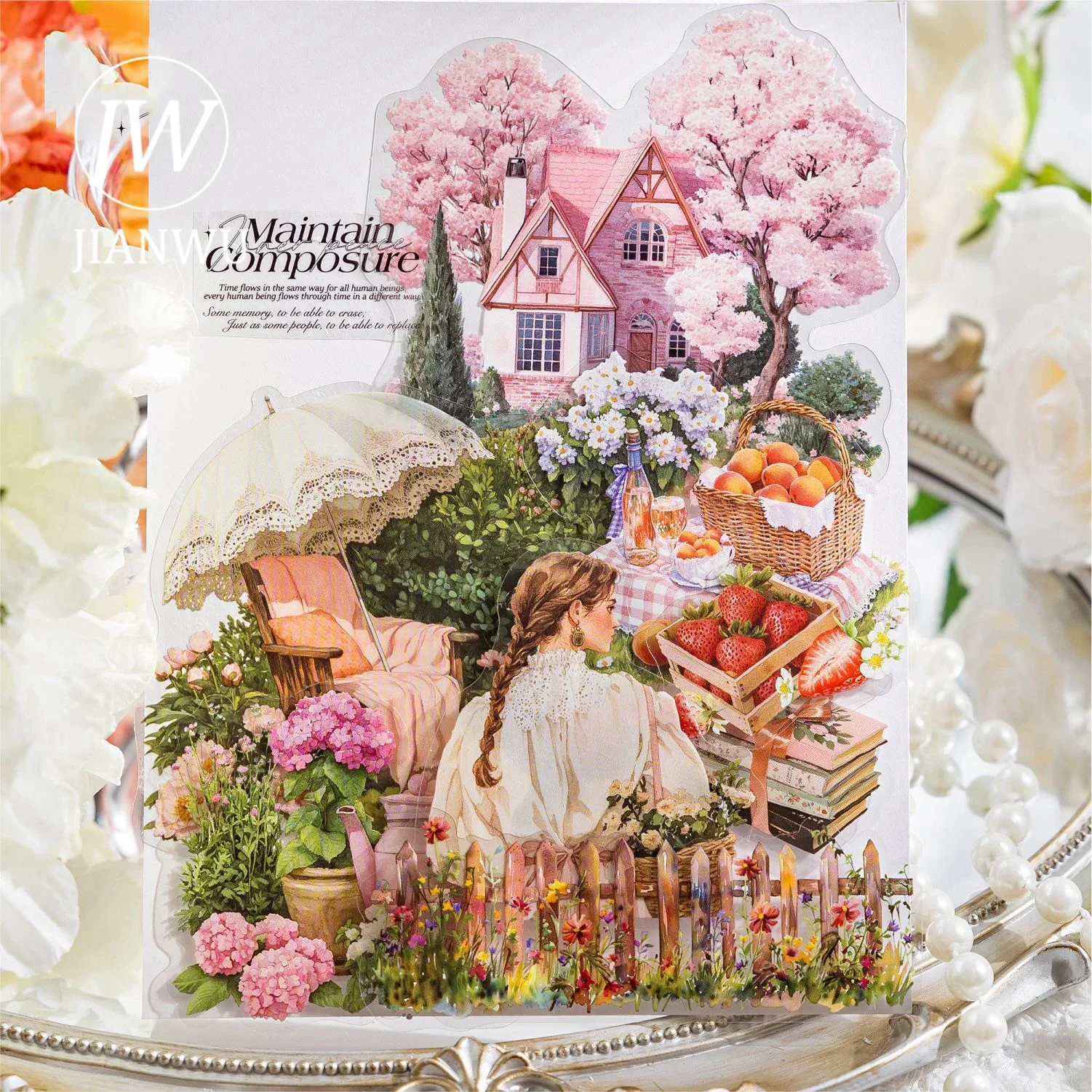 

JIANWU Field Life Landscape Series Vintage Character Garden Flower Material Collage PET Sticker Creative DIY Journal Stationery