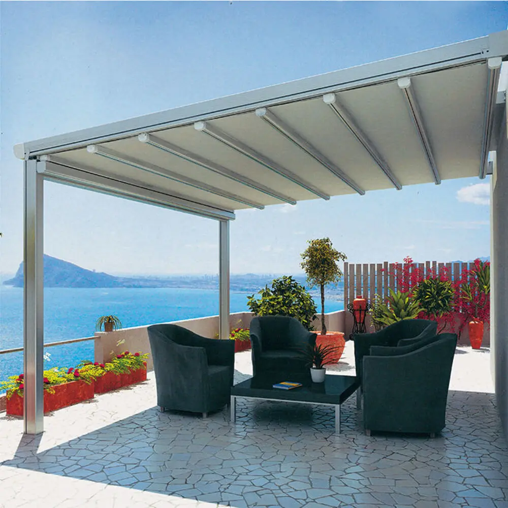 Fully Automatic Retractable Roof Pergola Motorized PVC Canopy Foldable Awning Heavy Duty Outdoor BBQ Shelter Waterproof Sunshade