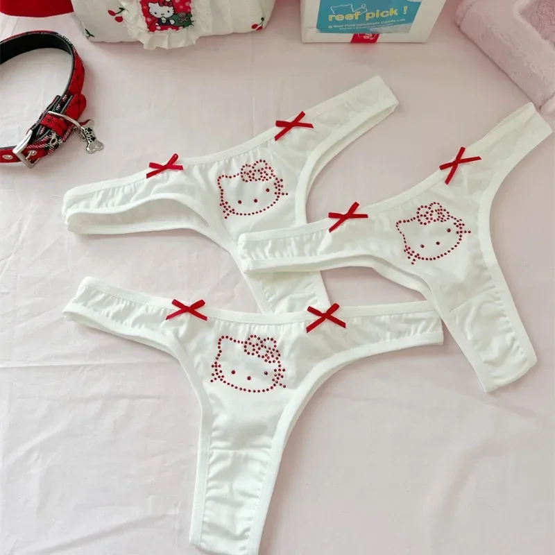 

Hello Kitty Underpants Kitty Hot Diamond Bow Cotton Sports Thong Student Girl Underwear Kawaii Women Accessories Home Clothes