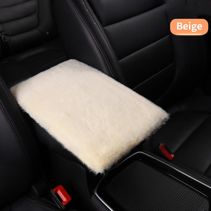 Faux Fur Car Armrest Cover Soft Fuzzy Elastic Band SUV Truck Auto Center Console Armrest Box Protector Pad Cushion Plush Mat Int