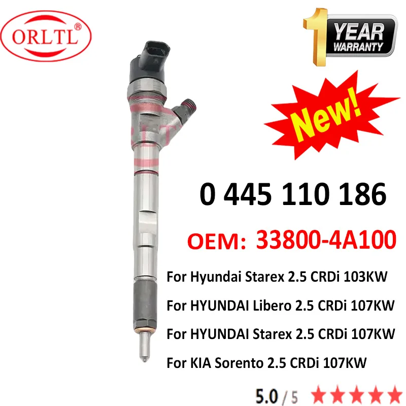 

New Injector 0445110186 Common Rail Diesel Nozzle 33800-4A100 0 445 110 186 For Hyundai KIA Starex /Libero 2.5CRDI