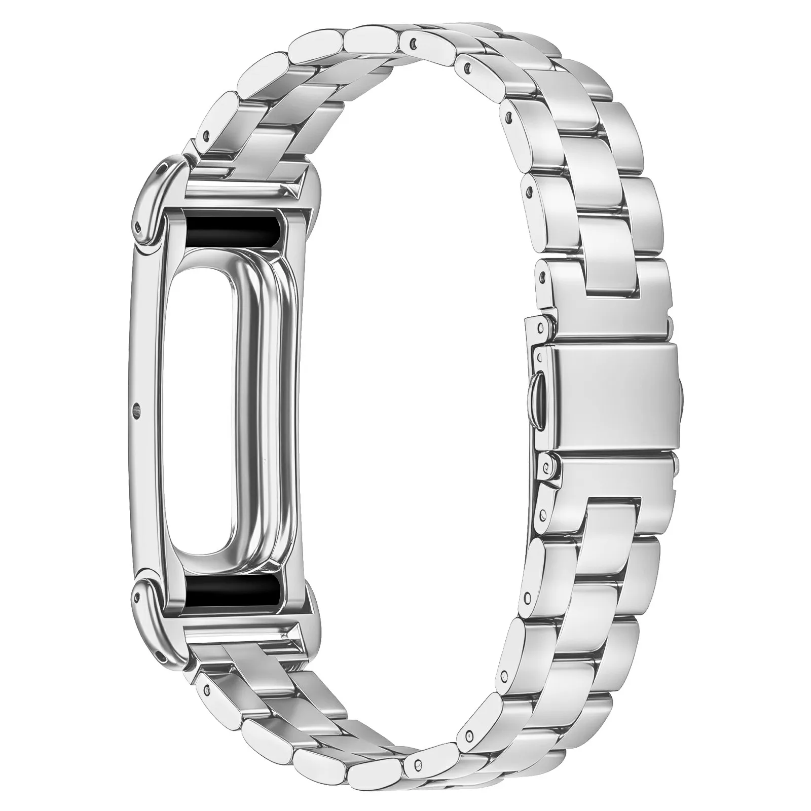 For Google Fitbit Air Stainless Steel Watch Band Three Bead Chain Link Strap - Silver