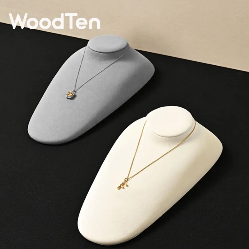 WoodTen Necklace Display Stand Jewelry Display Prop Portrait Stand Model Neck Necklace Stand Microfiber Neck Model
