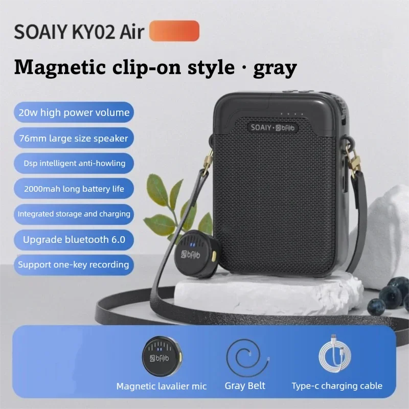 

SOAIY KY02 Air Wireless Voice Amplifier Speakers 20W with Lavalier Mic Magnetic Charging Case Bluetooth 6.0 for Outdoor Speech