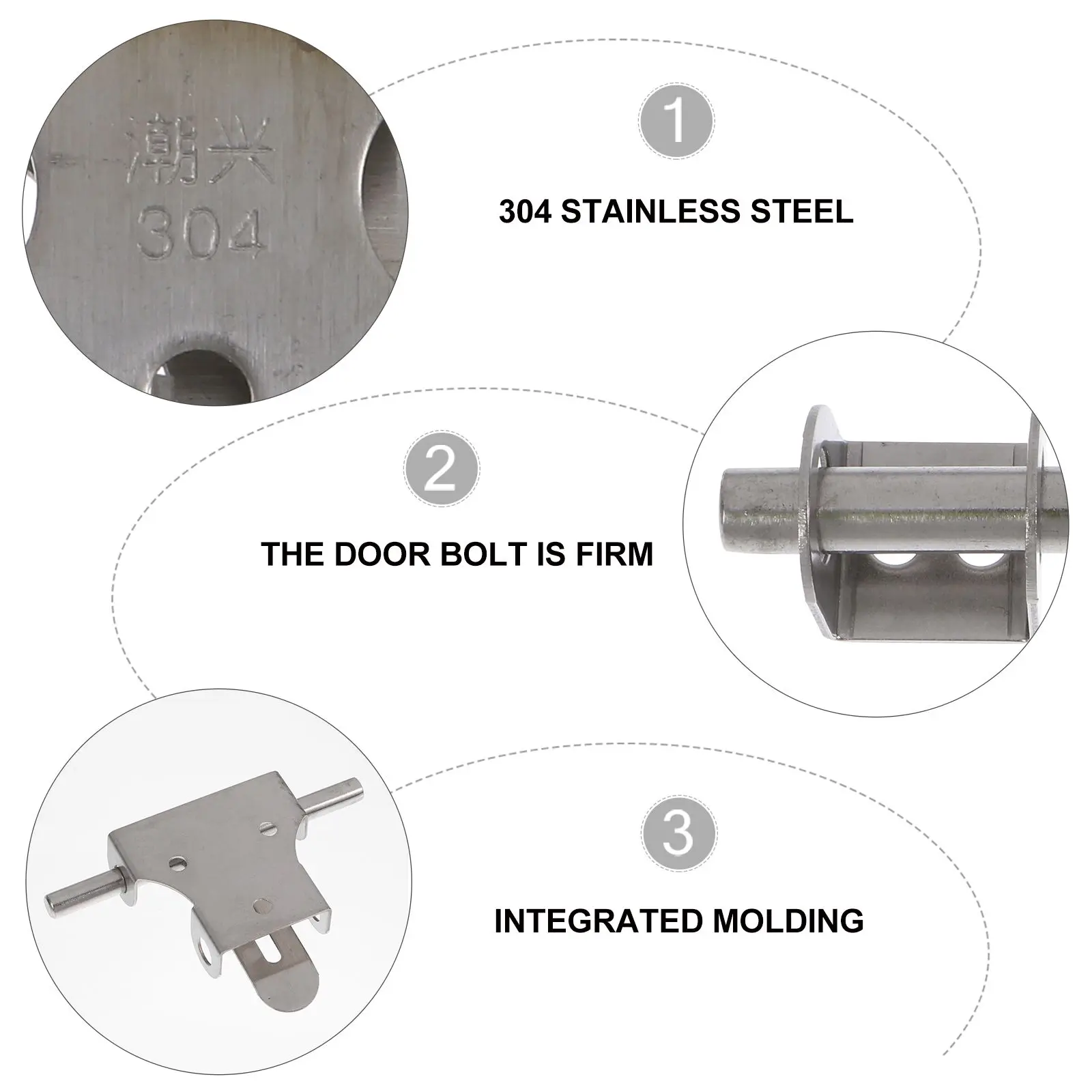 

Door Bolt Latch Lock 304 Stainless Steel One-piece Molded Horizontal Vertical Installation Suitable Various Door Panels Wooden
