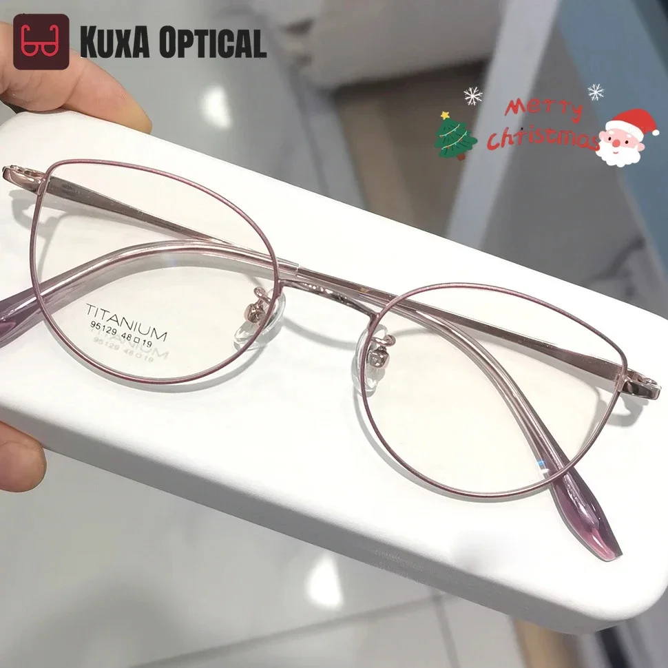 

KUXA кошачий глаз женские оптические очки титановые модные очки дальнозоркость очки для близорукости прогрессивные очки по рецепту антибликовые