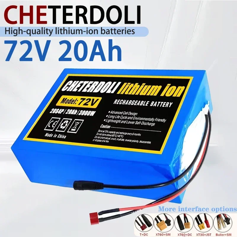 

New 72V 20Ah 21700 Lithium Battery Pack (20S4P 84V), High Power 3000W Battery with BMS ,for ElectricScooter, Includes 3A Charger