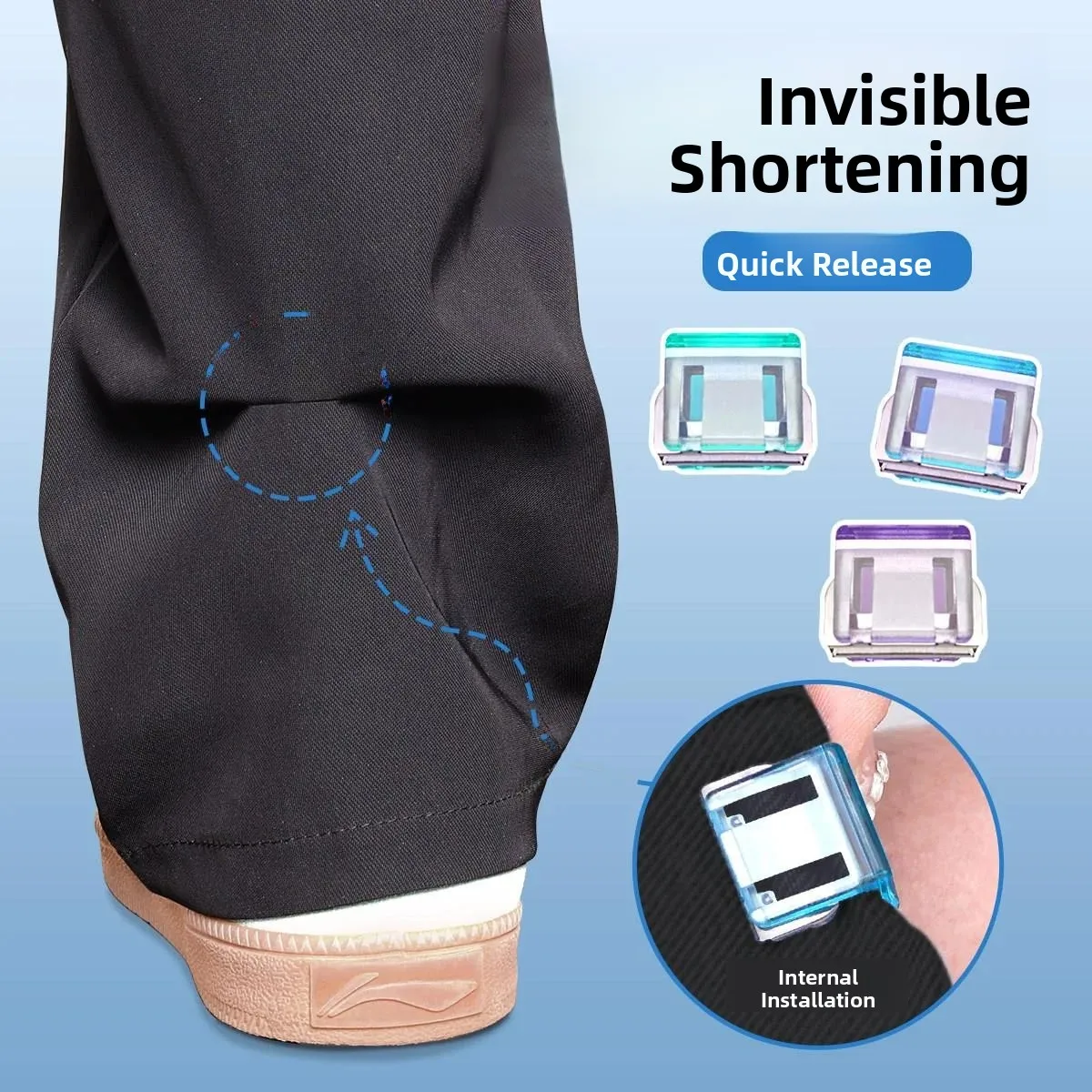 Adjustable Buttonless Sewing-Free Children's Pants Leg Shortening Clips Anti-Dragging Cuffs Removable Buckles for Clothing Ac...