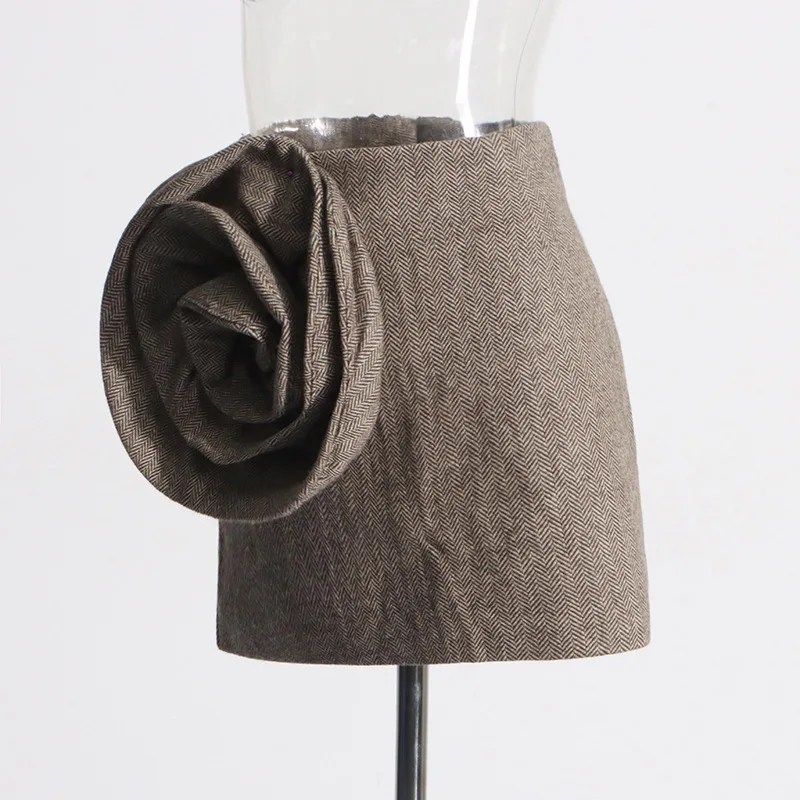 Hksh 2026 primavera verão novas mulheres saia curta a linha cor sólida tridimensional flor versátil chique ins saias sexy hk17851