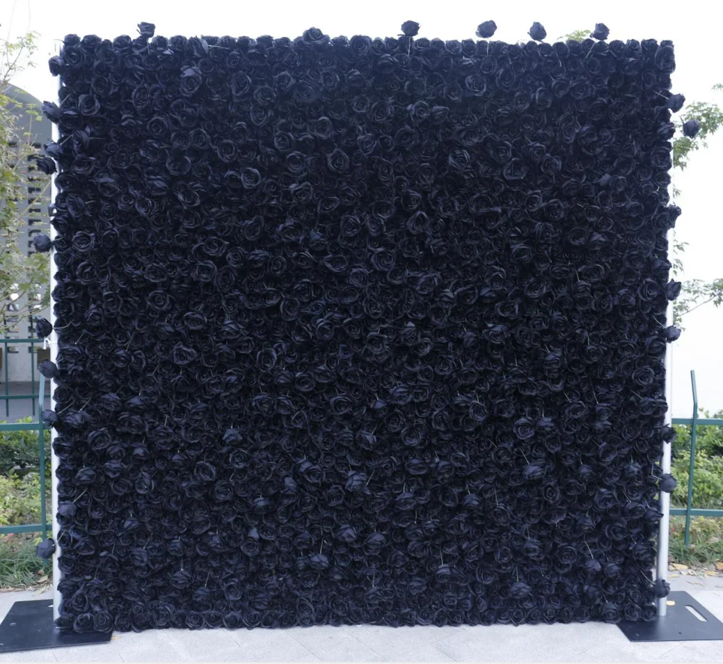 Wholesales High Quality Black Silk Flower Curtain Backdrop Arrangement Flowers Wall Floral Panels Backdrop for Wedding