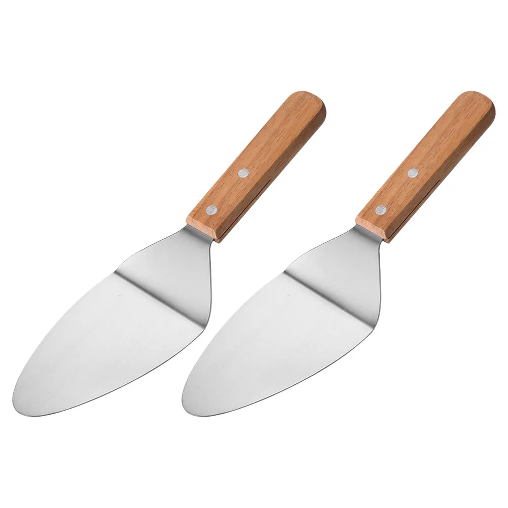 

2 Pcs Pizza Shovel Stainless Steel Wooden Handle Baking Tool Cake Transfer Griddle Spatula Metal Pizza Server Tool