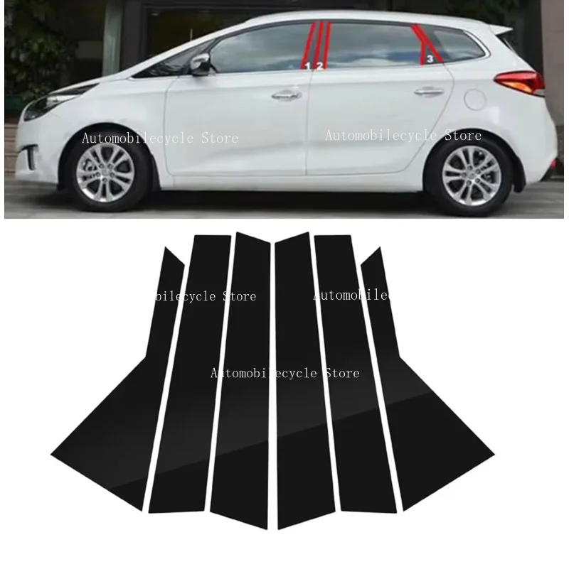 6PCS Glossy Black Pillar Posts Fit For Kia Carens Rondo 2013 2014 2015 2016 2017-2019  Window Moulding B C Center Sticker Cover