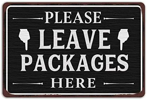 Please Leave Packages Here Metal Sign, Package Delivery Decor, Indoor Outdoor Use for Front Door, Business, 12x8 Inches