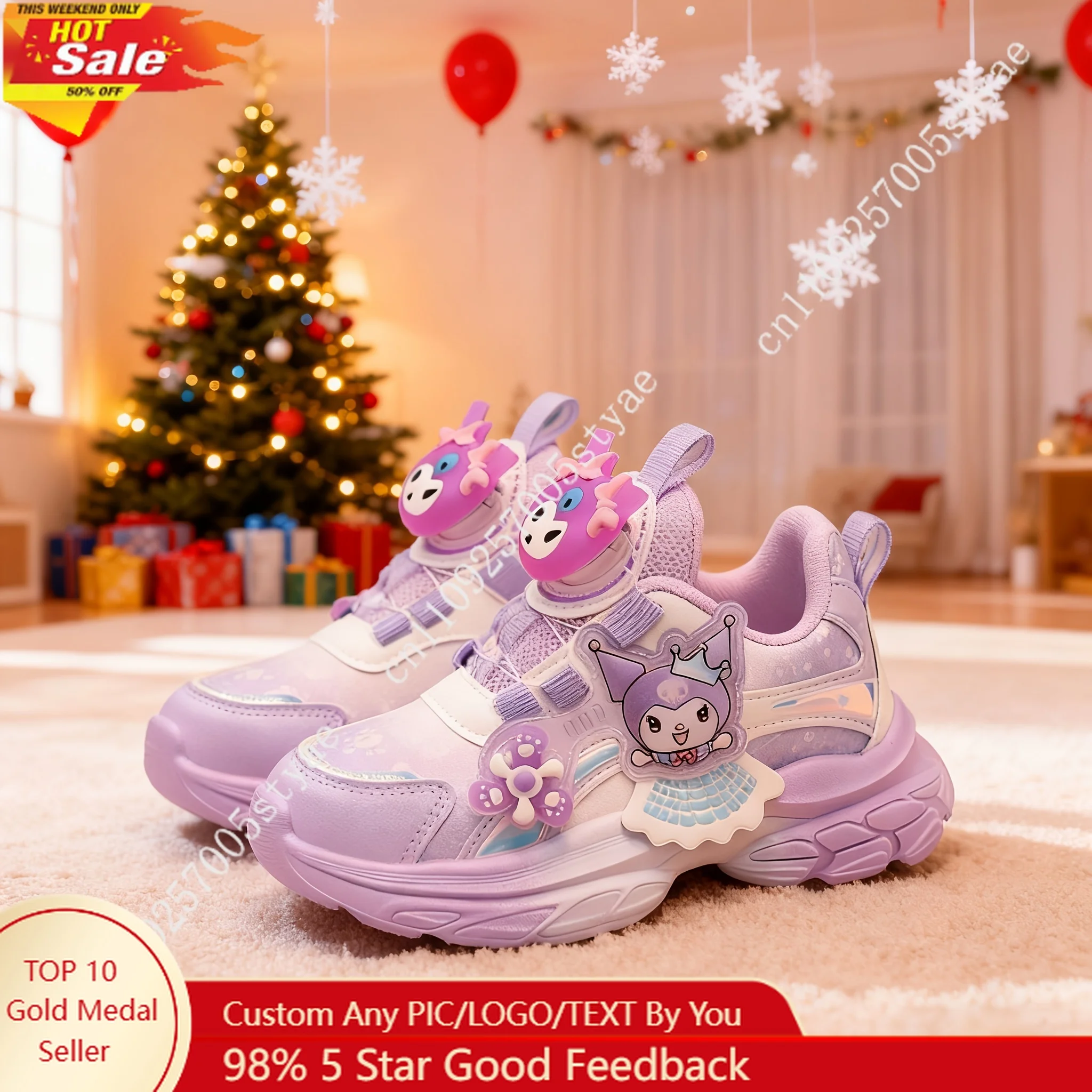 

Sanrio Kuromi Four Season Casual Sports Shoes Girls' Thick Sole Cartoon Dad Shoes with Rotating Buckle Running Shoes