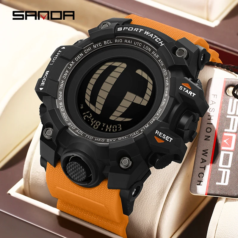 SANDA 2200 New Men's Electronic Watch Multifunction Chronograph Luminous Calendar Waterproof Outdoor Sports Watches for Man