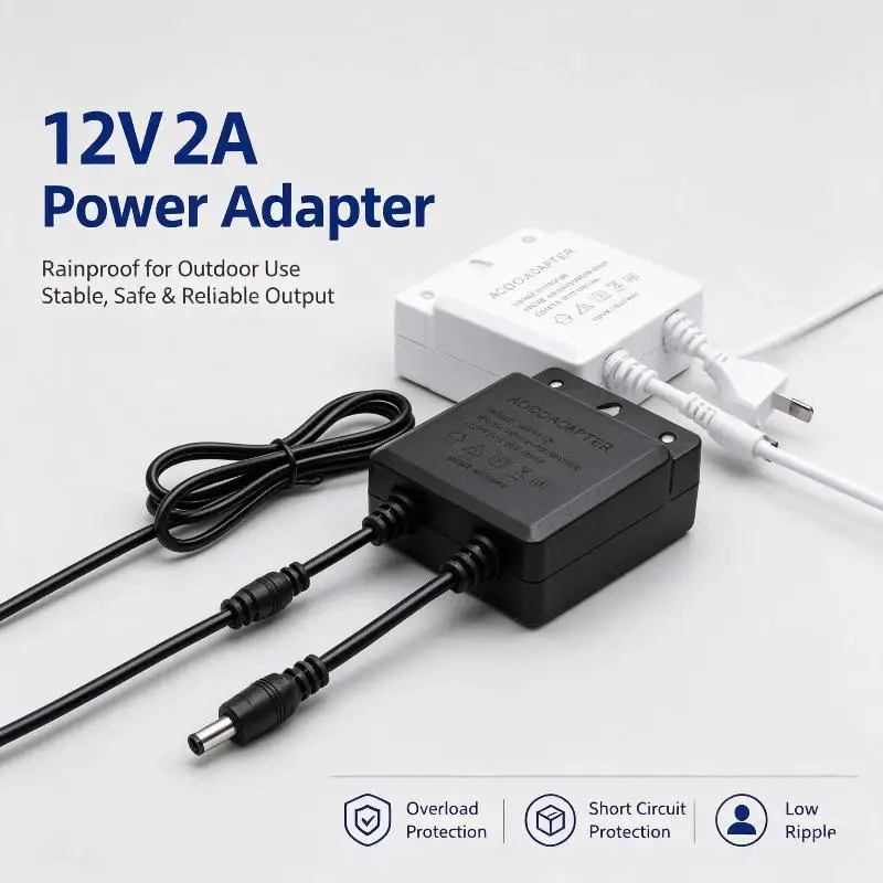 12V 2A AC DC Power Adapter Rainproof Shell Surge Protection For Outdoor CCTV Security Camera Systems