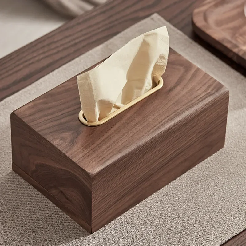 Living Room Light Luxury High-grade Napkin Box Family Tea Table Table Wipes Case Black Walnut Paper Towel Storage Box