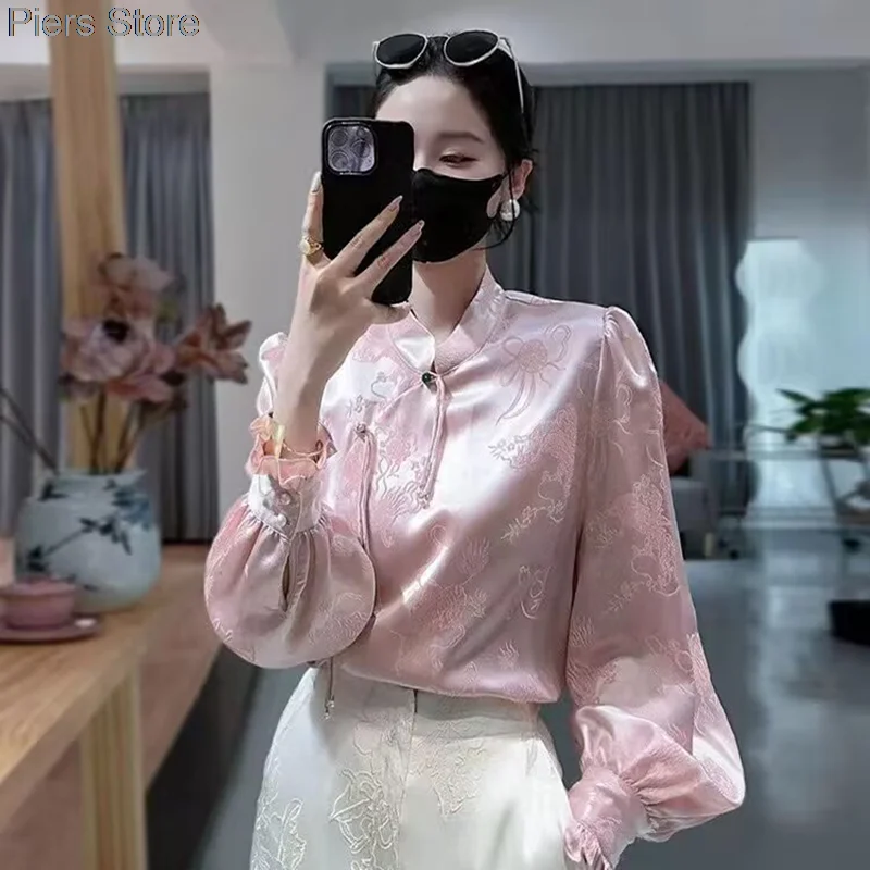 New Tang Suit Shirt National Style Traditional Elegant  printing Women Chinese Vintage Blouse Size 3XL Loose Female Hanfu Tops