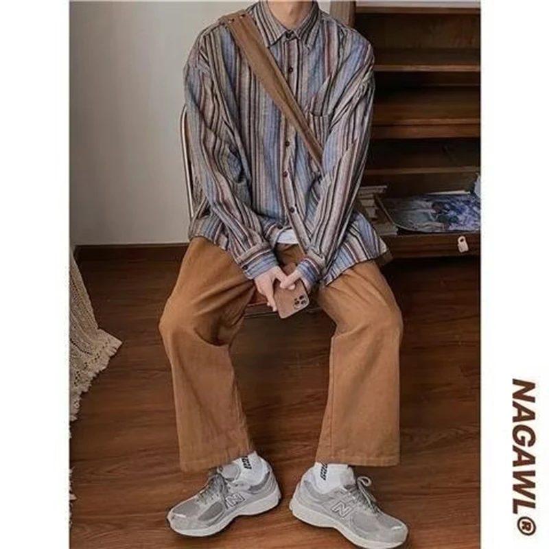 Vintage Vertical Striped Long Sleeve Shirt  Men Oversized Unisex Blouses Summer Luxury 2023 Fashion Japanese Work Women Cardigan