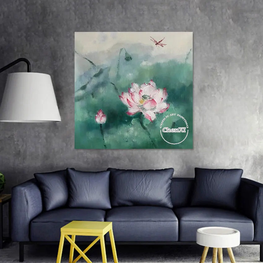 Classical Famous Lotus Flowers Oil Painting Pure Handmade Reproduction Abstract Knife Thickness Paints Canvas Wall Picture Art