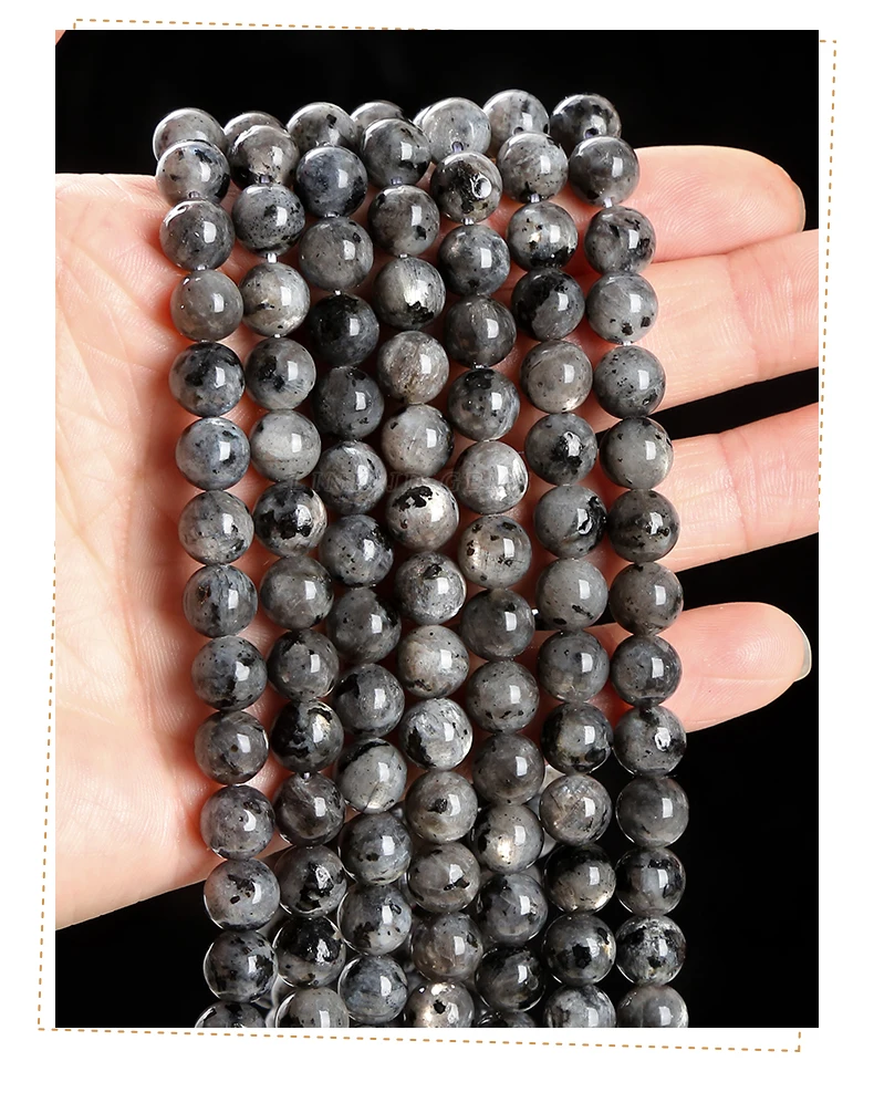 Natürlicher Labradoritstein, schwarze Spektrolit-Perlen, runde lose Zwischenperlen für die Schmuckherstellung, DIY-Halskette, Armband-Zubehör – Detail 8