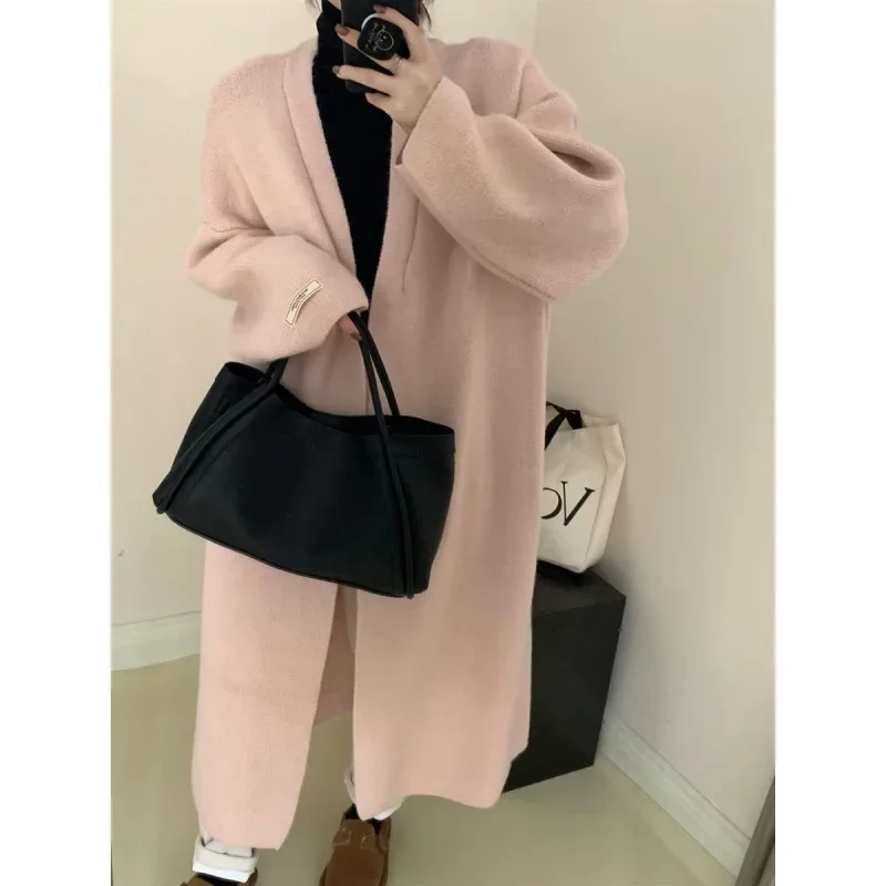 

Women's Lazy Style Slimming Over-Knee Loose Knitted Coat Winter Warm Fashion Outerwear Thickened Mid-Length Sweater Cardigan