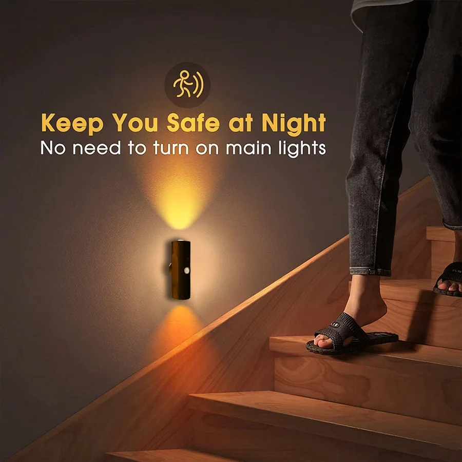 RGB Motion Sensor LED Night Light, 3 Color Modes, USB Type-C Rechargeable, Magnetic Mount Design, Adjustable Ambient Wall Light