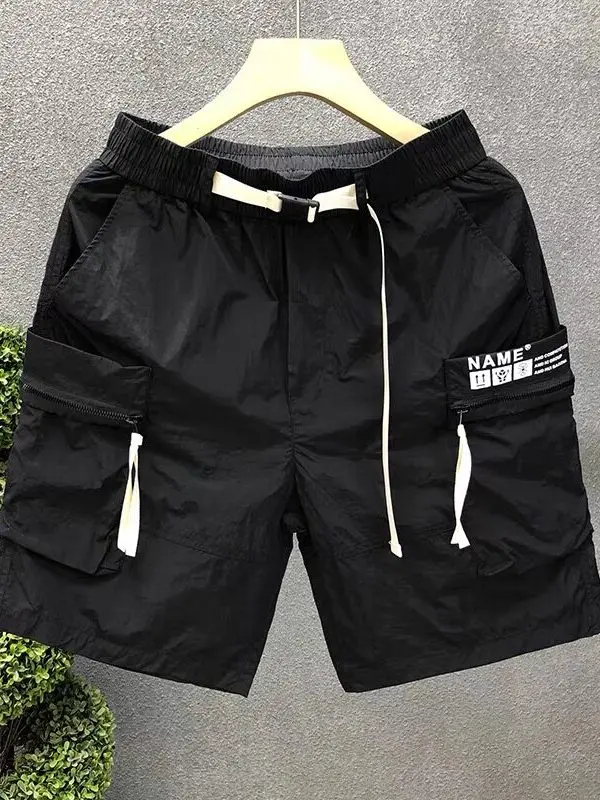 

American Retro Workwear ort Pants Men's Summer Zipper ket Five-Part Thin Casual Sports Middle Pants Loose Fit Casual Sle