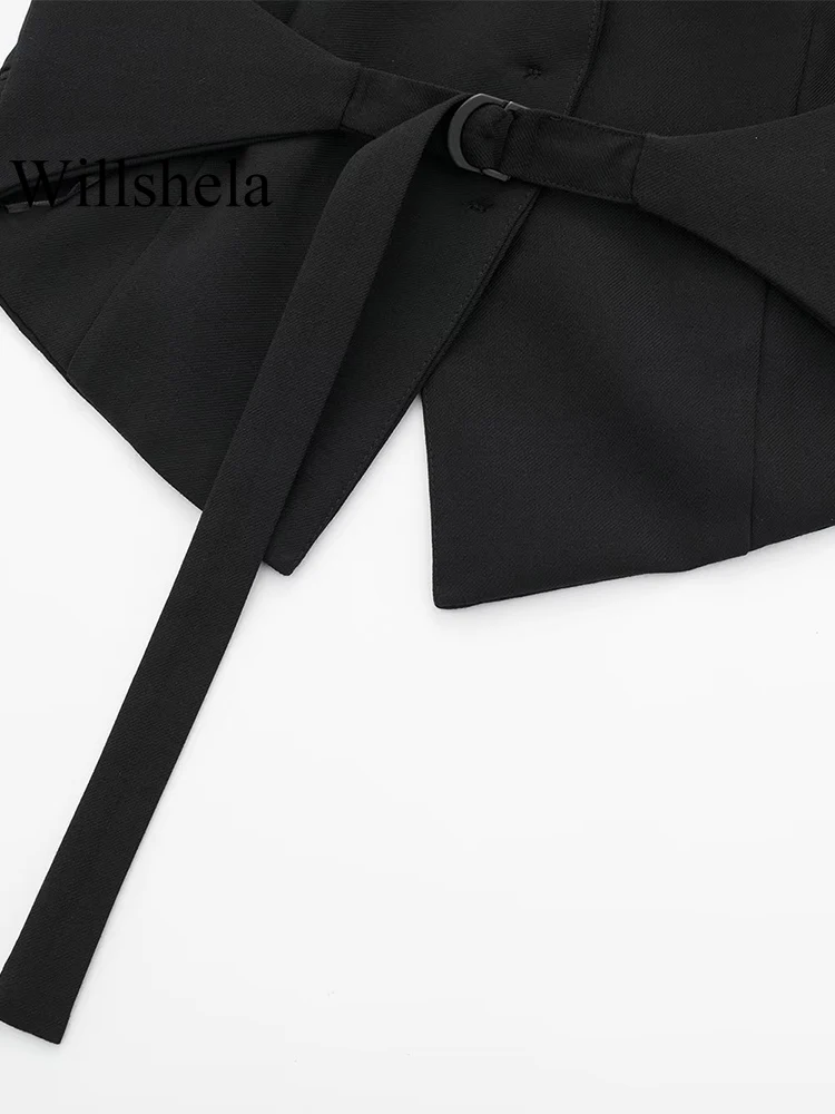 Willshela moda damska czarne sznurowane kamizelki z odkrytymi plecami Vintage Halter Neck kurtki bez rękawów kobiece eleganckie damskie podkoszulki