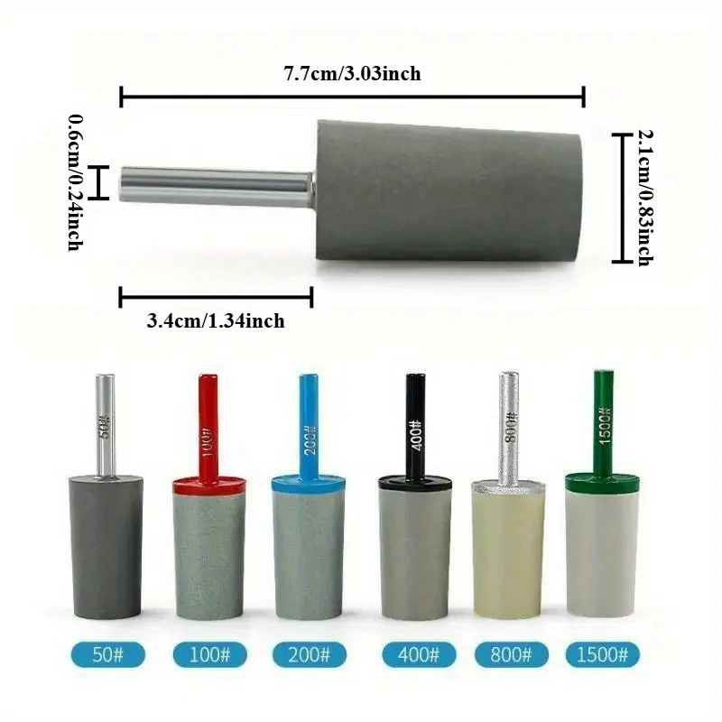 1PC 50-3000Grit with 6mm Shank Diamond Resin Grinding Head Cylindrical Small Grinding Wheel Stone Relief Polishing Stone