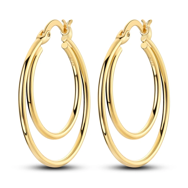 925 Sterling Silver Gold Plated Earrings Women Sparkling Large Double Hoop Earring For Anniversary Wedding Jewelry Gifts