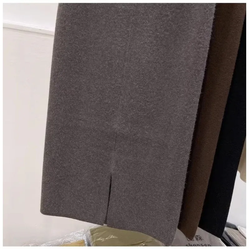 冬の女性用厚手ニットスカート、新スタイル、小さめハイウエスト、ワンステップスカート、上品なスリット入りヒップカバーロングスカート