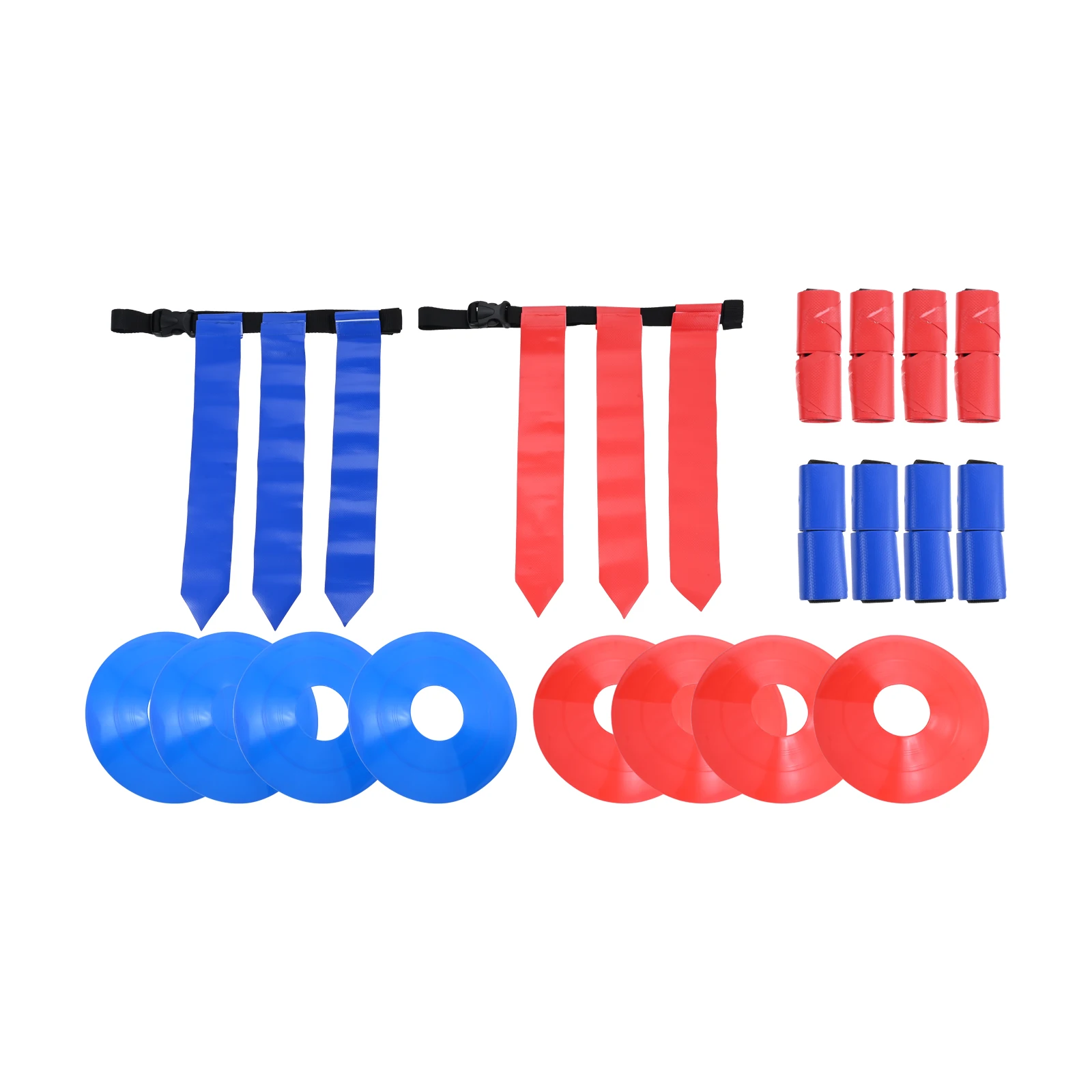 A Rugby Flag Set Includes 16 Waist Flag Sets (Black Belt + Buckle + 3 Ribbons Style) and 12 Marker Discs and A Black Storage Bag