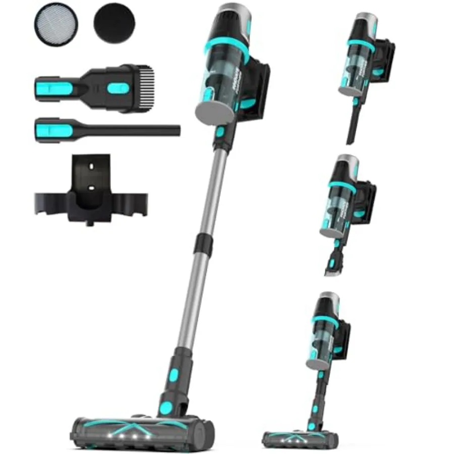 Cordless Vacuum Cleaner for Home and Car, ABS Plastic in Black, 65KPa Suction with 65-Min Runtime, Self-Standing Design and Ant
