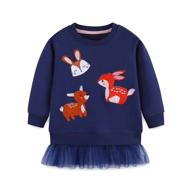 

Jumping Meters 2-7T New Children's Girls Sweatshirts Long Sleeve Autumn Winter Clothes Animals Embroidery Baby Tops