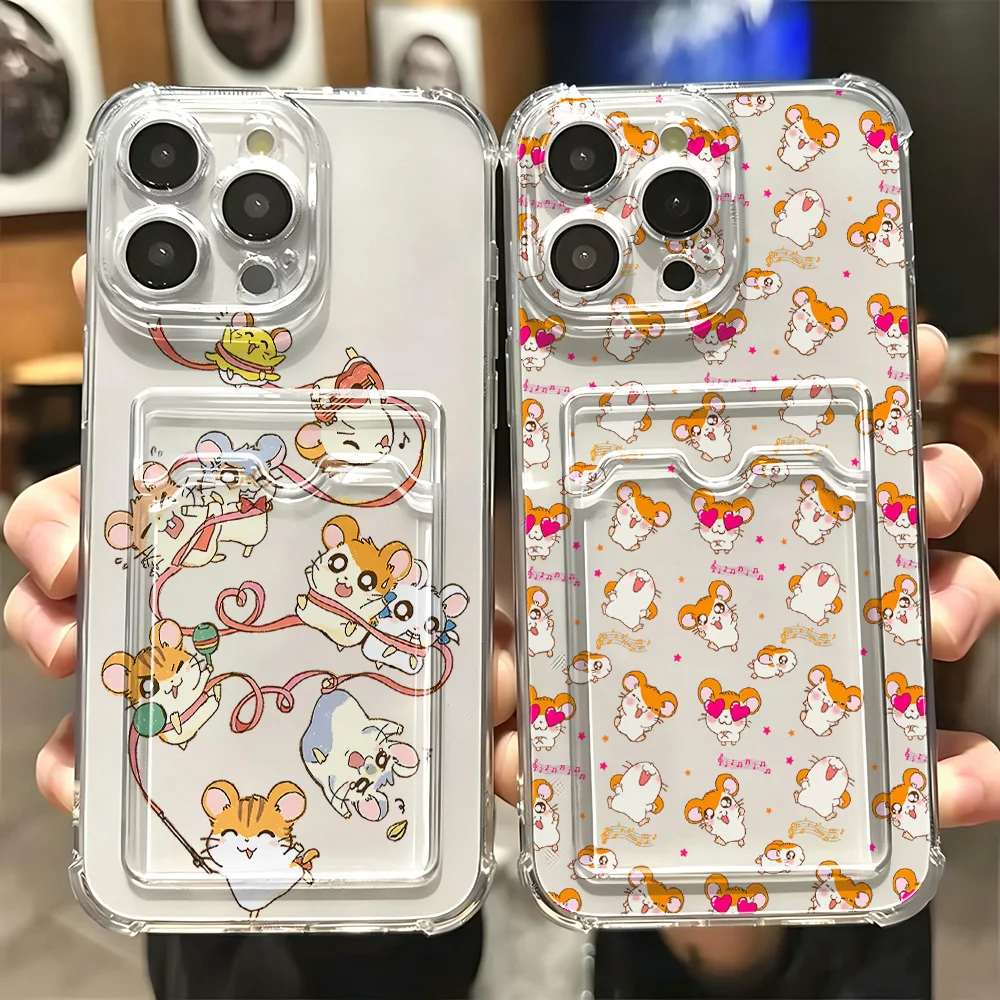 Cartoon Hamtaros Cute Card Hold Phone Case For Samsung Galaxy S26 S25 S24 S23 S22 S21 S20 FE Plus Ultra M33 M53 M54 5G Cover