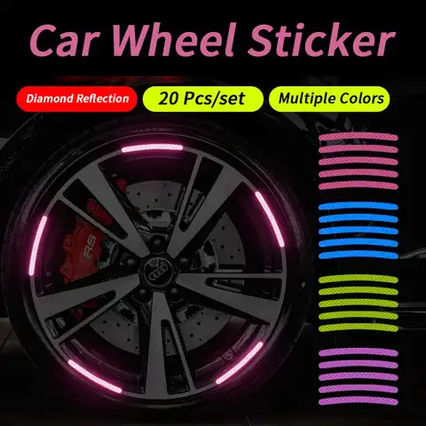 20pcs Motorcycle Car Wheel Hub Reflective Sticker for Night Driving Luminous Decoration Crystal Warning Safety Sign Sticker