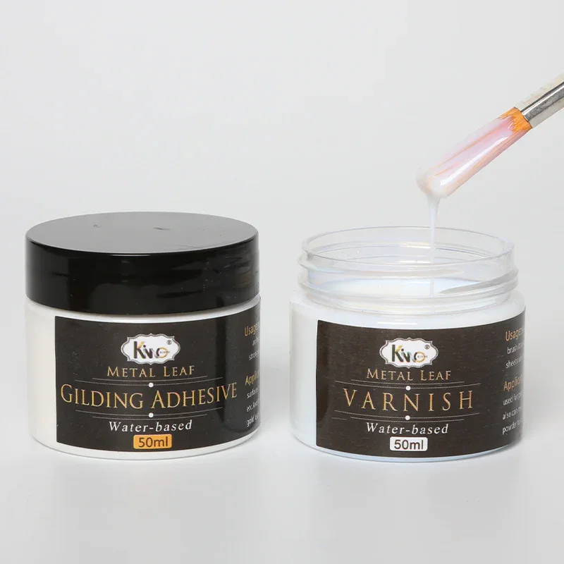 50ml Gilding Glue Gold Leaf Foil Water-based Glue for Metal Foil Sheets Arts Craft Paper Home Decoration Varnish&Brush