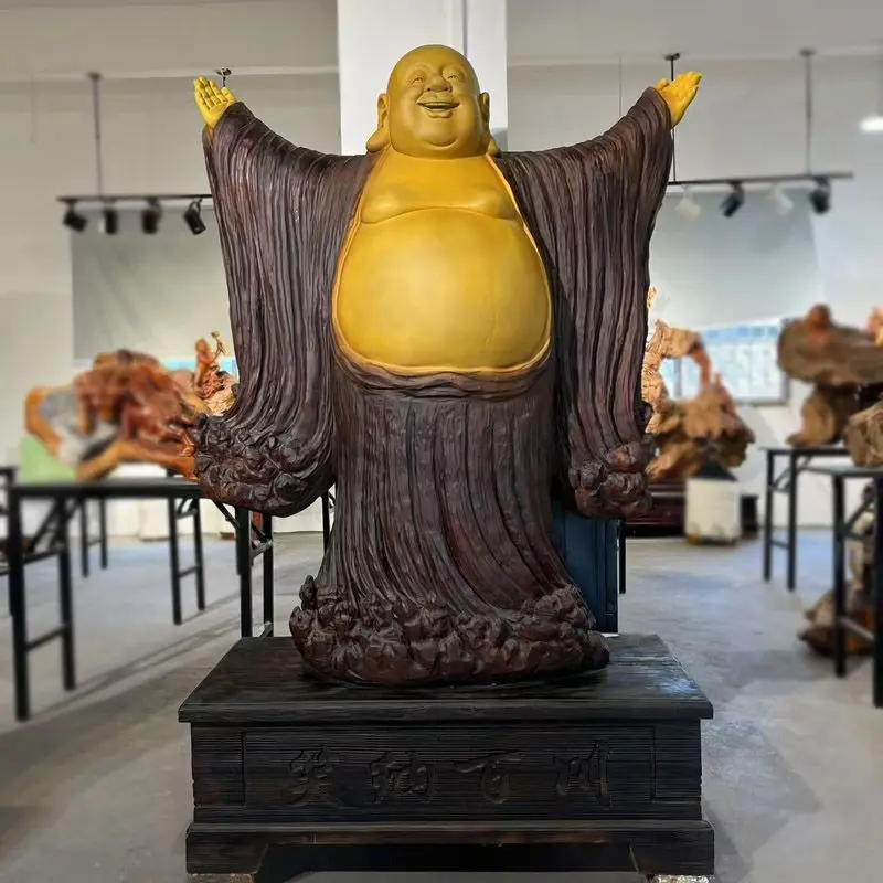 

Nanmu Lucky Nafu Maitreya Laughing Buddha Solid Wood Root Carving Wood Art Characters