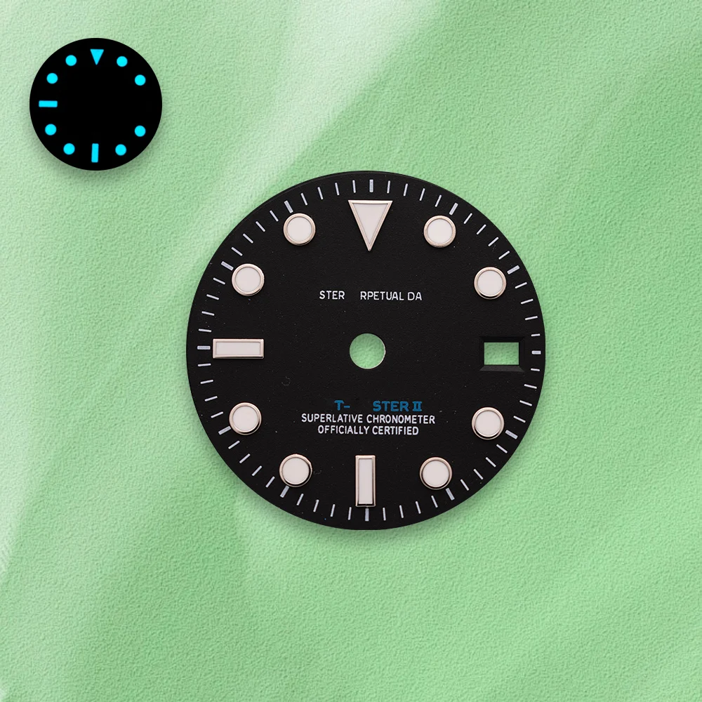 Hot Sales 28.5mm S Logo Dial NH34 Dial Black Dial White GMT font Blue Luminous Fit NH34 Movement Watch Modification Accessories