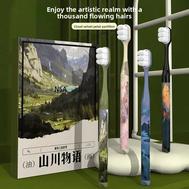 【 4-piece gift box 】 Wanmao Toothbrush Adult Super Soft Hair Gum Sensitivity Special High end Couple Toothbrush Home Use