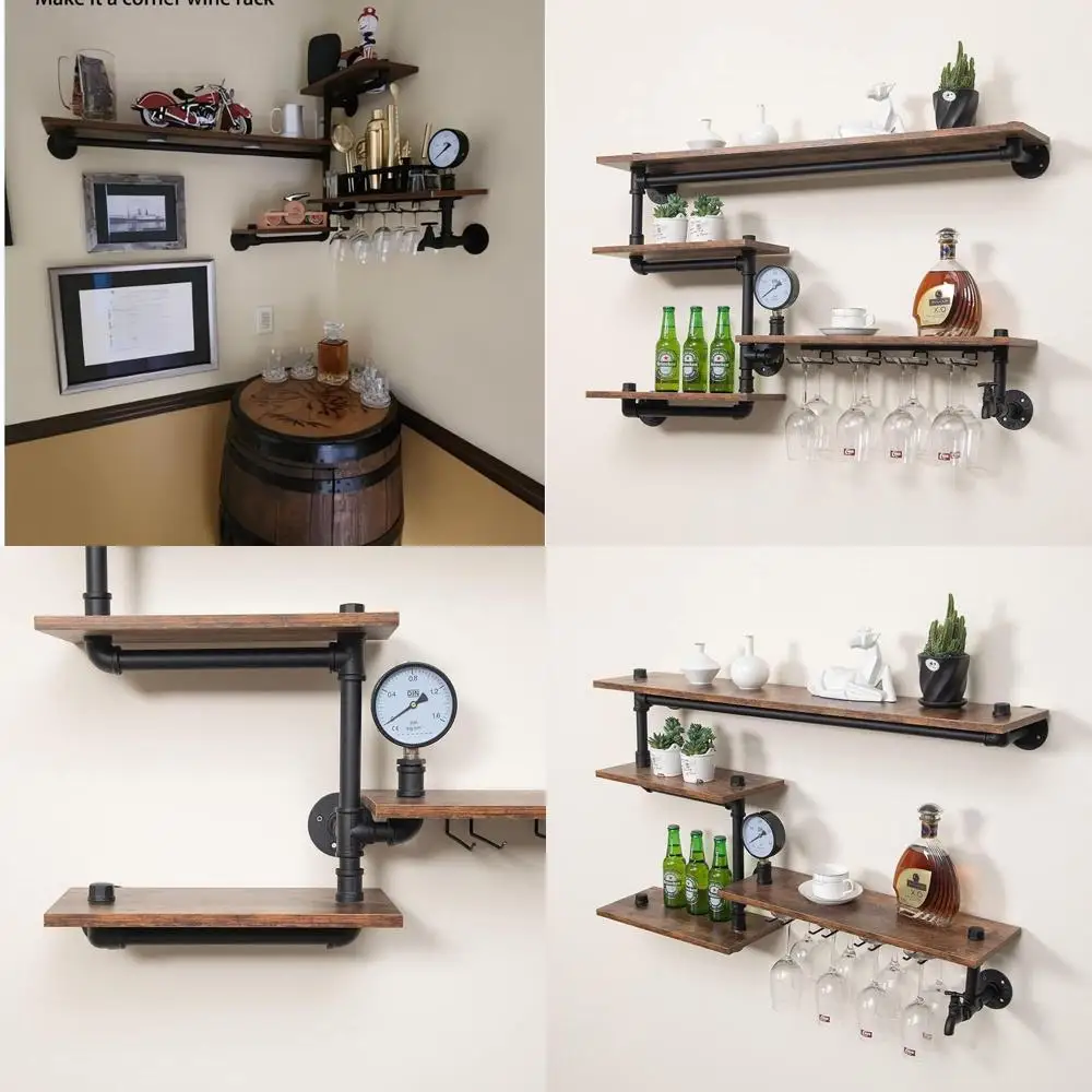 

39, деревенская металлическая винная полка для труб, настенный держатель для стекла, идеально подходит для домашнего бара и кухонного декора