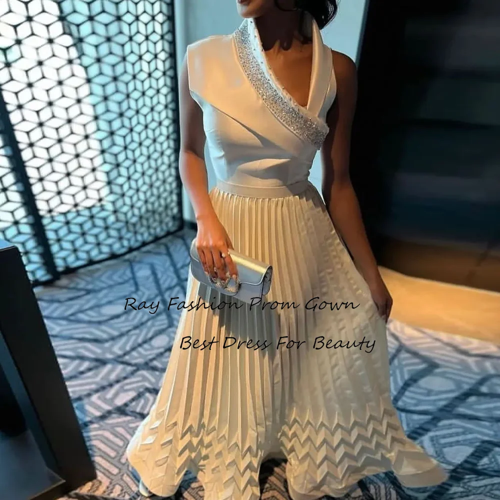 

Ray Fashion A Line Evening Dress V Neck Sleeveless With Beading Tiered Ruffles For Women Formal Occasion Gowns فساتين سهرة