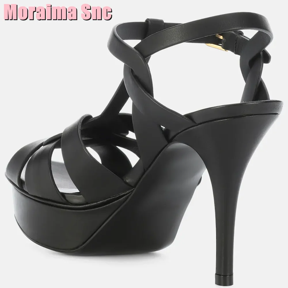 Platform Peep Toe T-strap Sandals Women Shoes Summer Stiletto High Heels Cutouts Ankle Buckle Strap Silver Solid Sexy Fashion