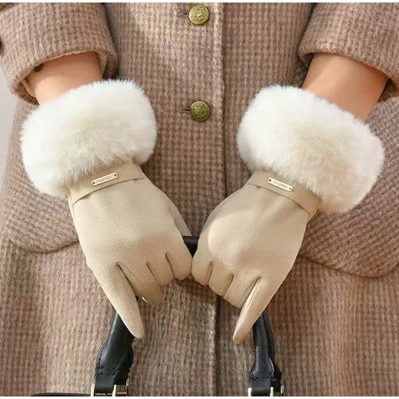 الألمانية المخملية الأرنب الفراء قفازات دافئة سميكة الفراء لفصل الشتاء النسخة الكورية قفازات لركوب الدراجات في الهواء الطلق قفازات نسائية الموضة #5