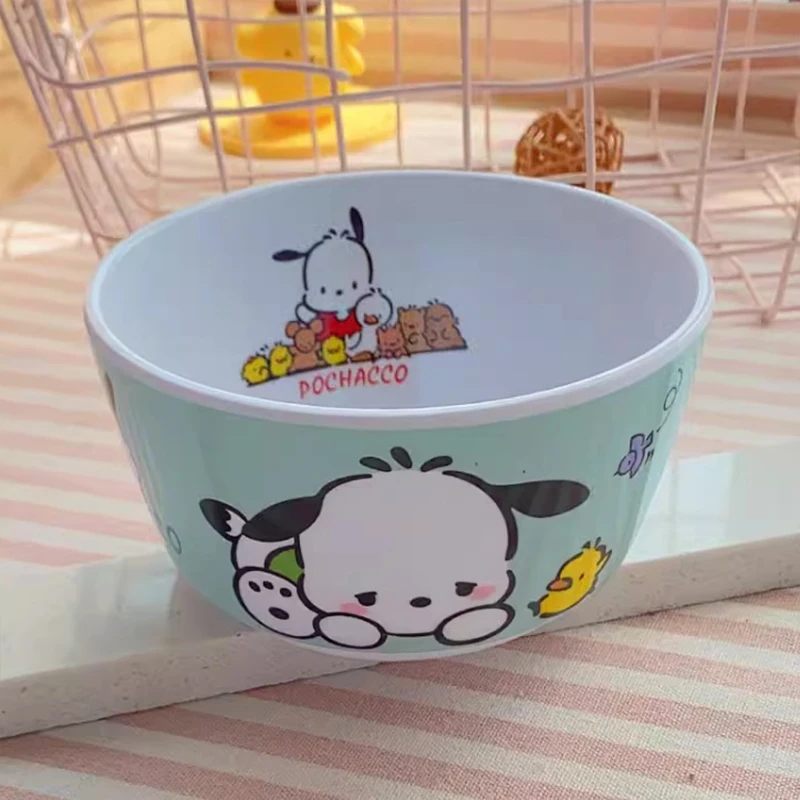 Kawaii Sanrio Hello Kitty cuencos Cinnamoroll Kuromi Pochacco lindo estudiante anticaída plato de comedor juguetes de cocina regalos para niñas