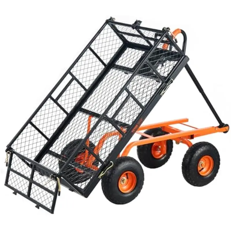 Heavy duty steel utility wagon with 880 lb capacity, 3.2 cu ft volume, removable side panels for flatbed conversion, 10 inch all