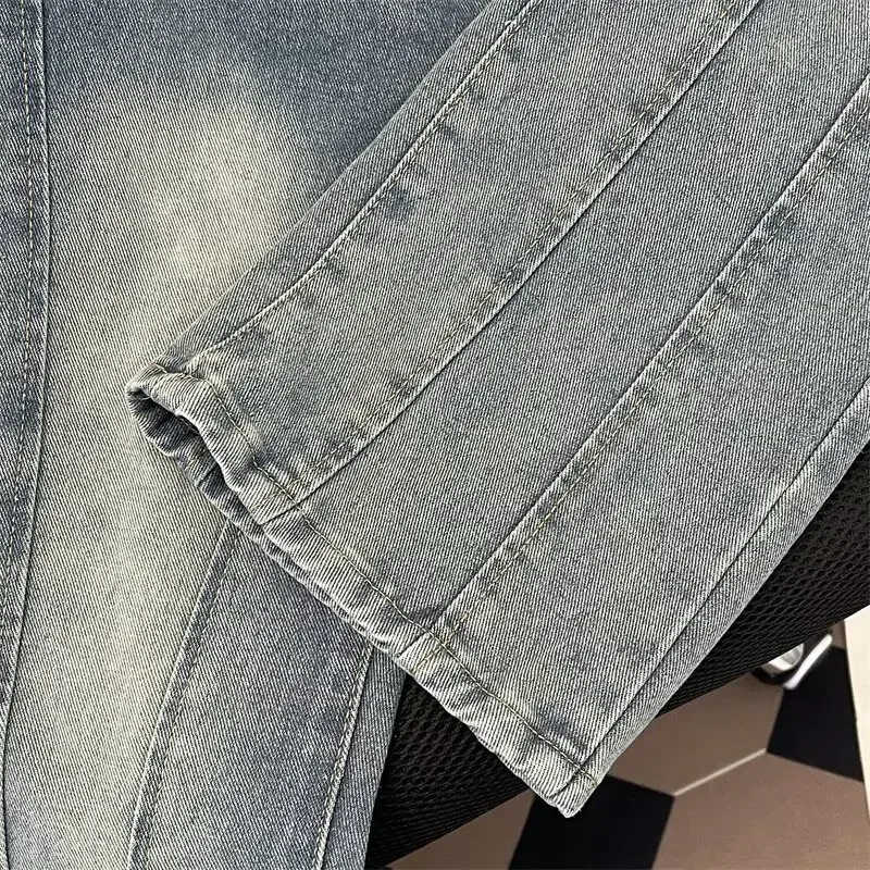 الرجال الربيع النمط الأمريكي خمر فضفاض عادية تنوعا تقسم الدينيم بنطال ذو قصة أرجل واسعة 2025 جديد غسلها أسود مستقيم الساق الجينز #6